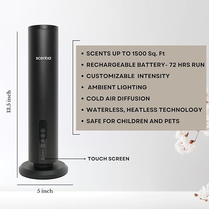 Max Wireless Diffuser for Home – Rechargeable Battery-Operated Waterless Scent Diffuser |Covers 1500 Sq Ft | Cold-Air Technology | Black | Hotel-Inspired Oils Included