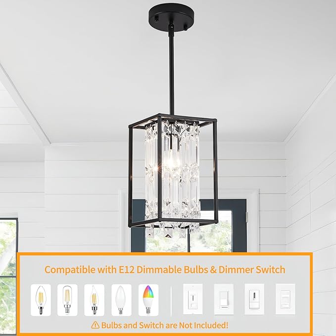 Modern Black Crystal Pendant Light Kitchen Island Dining Room entryway Haning Light Fixture