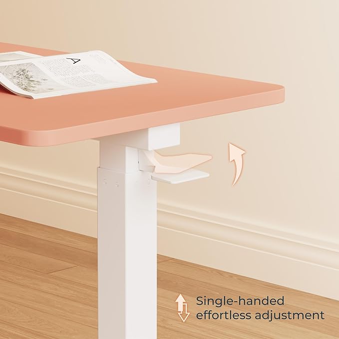 Medical Overbed Adjustable Bedside Table with Hidden Casters, Pneumatic Mobile Rolling Laptop Standing Desk with Tray for Home and Hospital Use, Pink