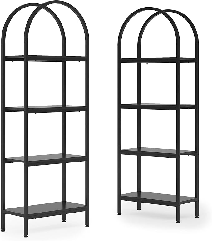 Tribesigns 4-Tier Open Bookshelf Set of 2, 70.8" Industrial Wood Bookcase with Metal Frame, Freestanding Display Rack Tall Shelving Unit for Office, Bedroom (Black, 2PCS)