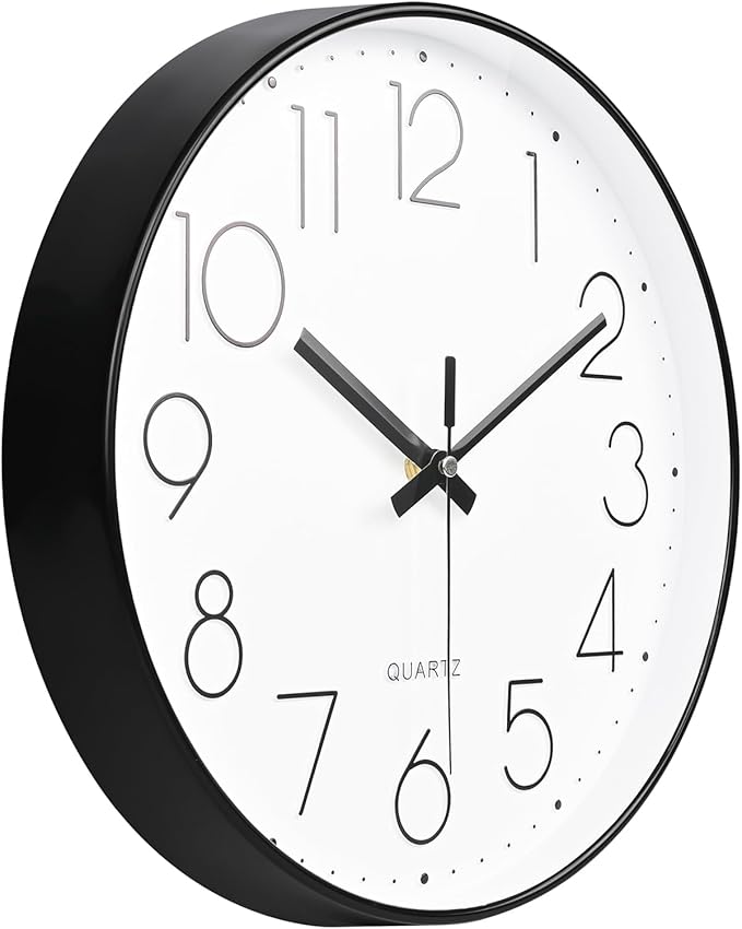 Wall Clock 12 Inch Silent Non-Ticking Modern Wall Clocks Battery Operated for Living Room, Kitchen, Office Decor (Black)