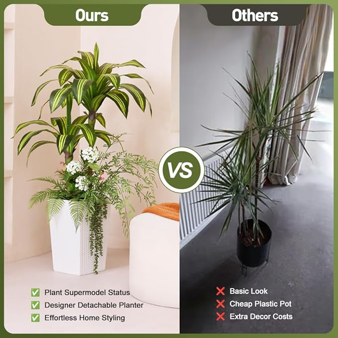 Artificial Dracaena Tree 4ft Artificial Plants Indoor UV Resistant, Dracaena Fake Plants with Multiple Plants in White Tall Planter for Indoor Outdoor Decoration (1 Pack)