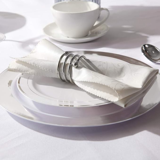 bUCLA 100Pieces Silver Plastic Plates - 10.25inch Silver Rim Disposable Dinner Plates - Ideal for Weddings, Parties&Christmas