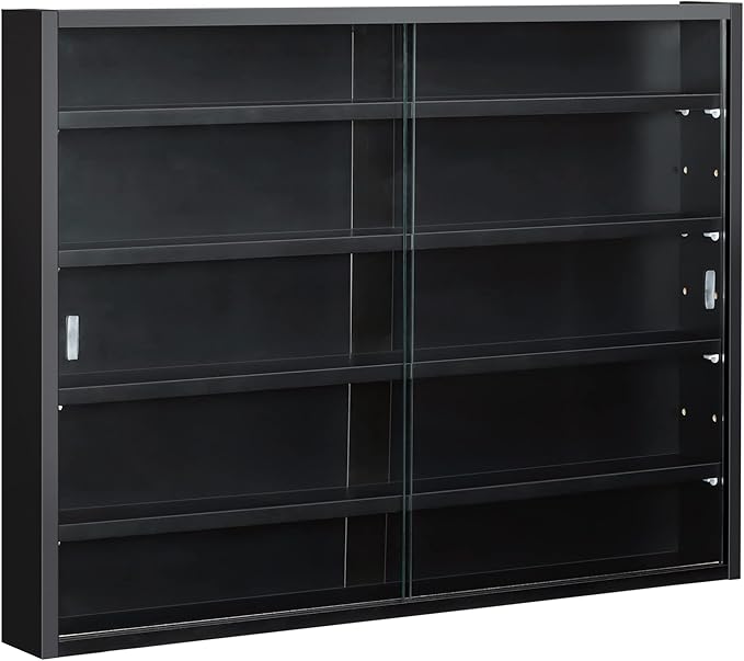 HOMCOM 5-Tier Display Cabinet, Glass Door Cabinet with Adjustable Shelves, Wall-Mounted Display Case for Playroom, Bedroom, Black