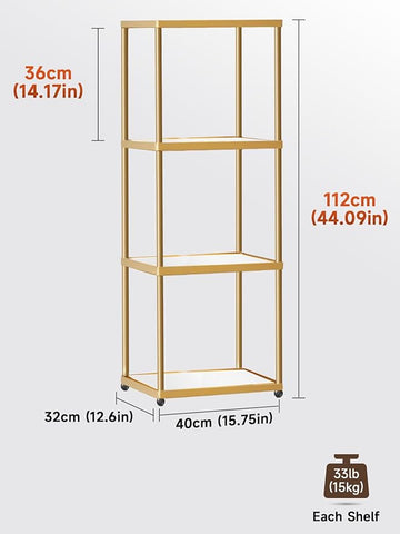 MANBUR Display Shelf with Dimmable LED Floor Lamp, Display Cabinet with Glass Bookcase, Home Decor, Bedroom Decor, Bookshelf with Light, Open Book Shelf with 4-Tier Shelf for Living Room Decor Gold
