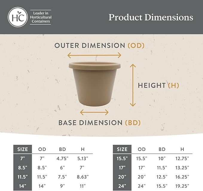 The HC Companies Classic Round Plastic Plant Pot w/Rolled Rim - Lightweight & UV Resistant Flower Pot for Herbs & More - Outdoor & Indoor Plant Pots w/Drainage (8.5 inch Warm Gray, Pack of 1)