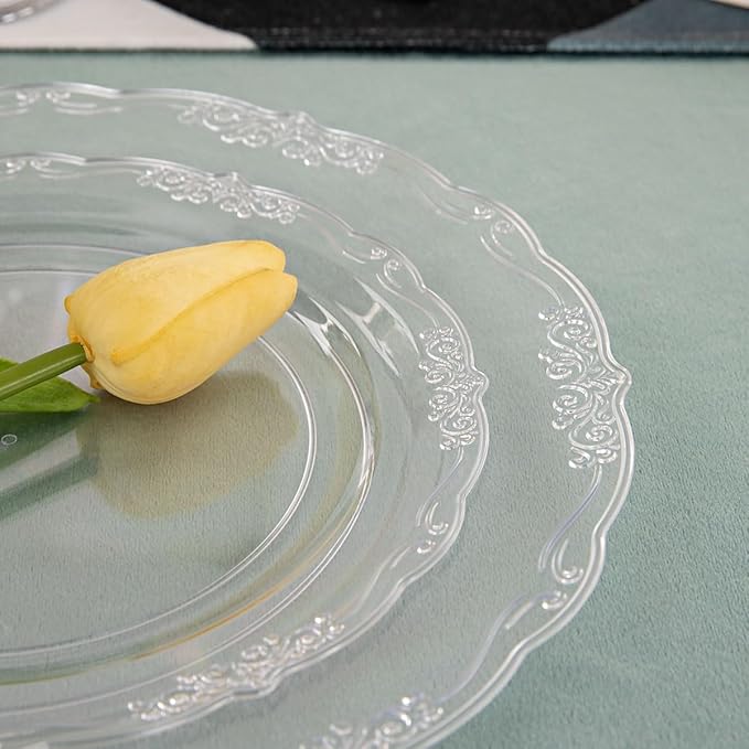 U-QE 60PCS Clear Plastic Plates for Party - Clear Plates Disposable Heavy Duty for Party & Wedding