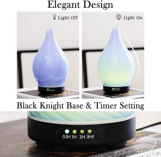 Porseme 150ml Essential Oil Diffuser Glass Color Changing Aroma Air Diffusers Aromatherapy Ultrasonic Cool Mist Humidifier 6 Running Hours Waterless Auto-Off for Sleeping Yoga Office Spa (Pure Purple)