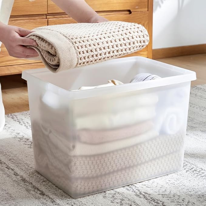 Stackable Plastic Storage Bins with Lids,Container to Organize Shoes and Crafts on Closet Shelves,Garage, Totes, Tubs Boxes Organizing 4 Pack (4XL)