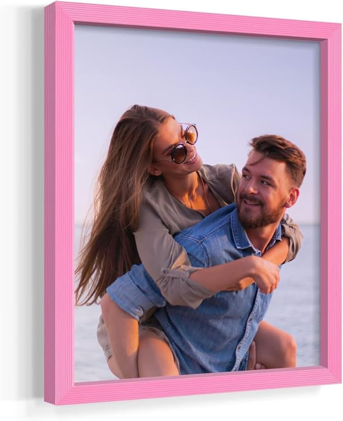 Renditions Gallery Set of 4, 8X10 Custom Photo Prints with Real Wood Picture Frames. Create Personalized Photos with Peel & Stick Photo Frames. Pink Frame