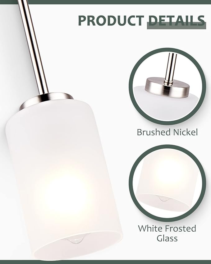 1-Light Mini Pendant Light Fixtures, Industrial Chandelier Hanging Ceiling Lights with Opal White Shade, Adjustable Height, Brushed Nickel Pendant Lighting, 5 Pack