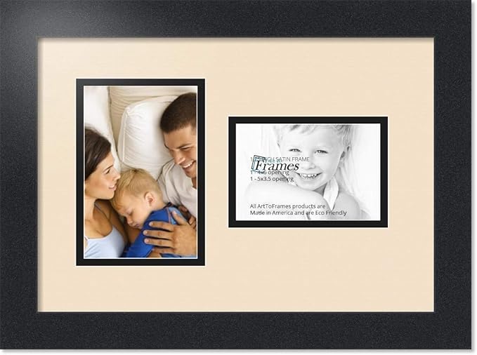 ArtToFrames Collage Photo Frame Double Mat with 1 - 3.5x5^ 4x6 Openings and Satin Black Frame