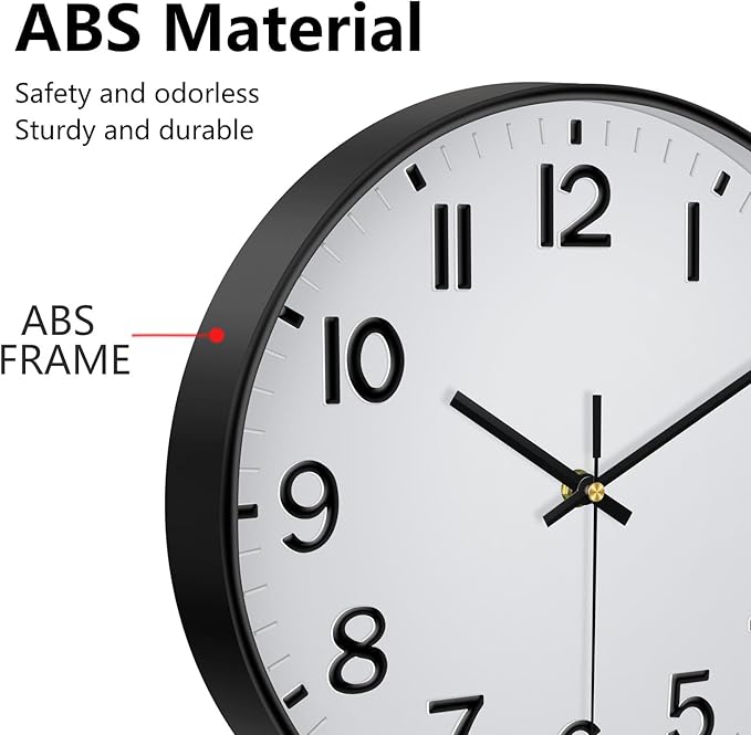 Wall Clocks Battery Operated, 12 Inch Non Ticking Digital Wall Clock, Silent Analog Clock for Bedroom Living Room Kitchen Office Gym Classroom Decor, Large Number Clocks for Seniors Elderly