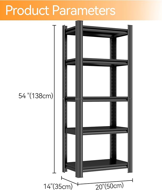 Tall Bookshelf with Open Shelves, Metal Office Book Shelf, Adjustable Organizer Bookcase, Standing Storage Organizer Shelf for Living Room (5tier 20" W*14" D*54" H)