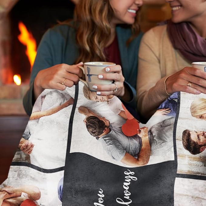 Custom Sherpa Fleece Blanket with Photos, Text, Soft, Warm, Fuzzy - Personalized Couples Gifts for Boyfriend, Girlfriend - Customized Picture Blanket for Birthday, Anniversary, Christmas