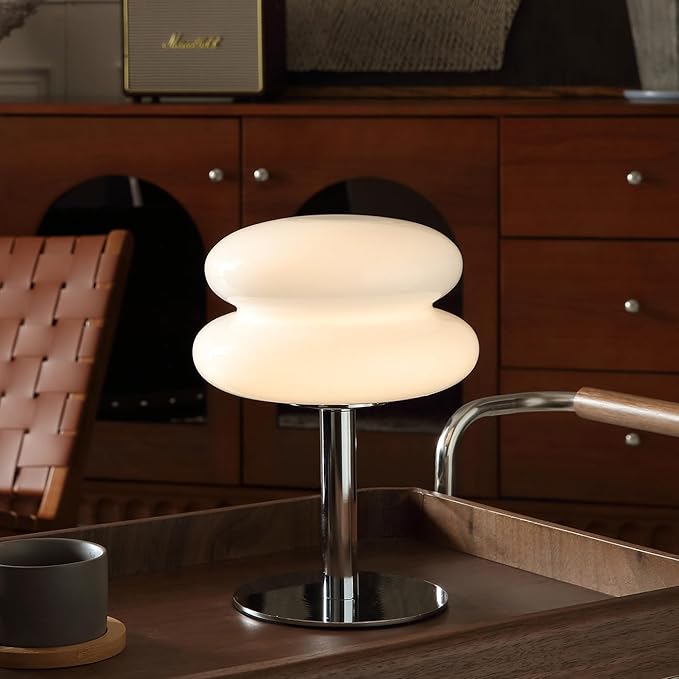 Mushroom Lamp for Bedroom,Mid Century Modern Lamp for Nightstand, Dimmable Retro Egg Tart Bedside Small Lamps,Unique Home Mushroom Decor Aesthetic Cute Table Lamps for Living Room(White)