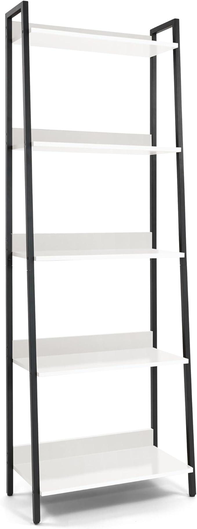 CAPHAUS 5 Tier Ladder Bookshelf, 24 Inch Width Free Standing Shelf, Bookcase Shelf Storage Rack Organizer, Industrial Book Shelves for Home Office, Living Room, Kitchen, White, Vintage Shelves