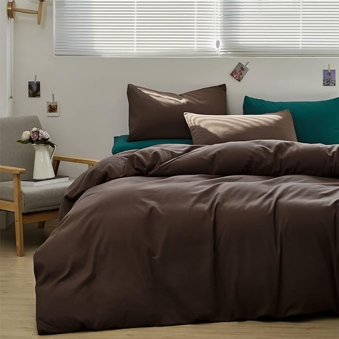 Pureant Brown Comforter Sets California King Solid Mocha Coffee Bedding Comforters Cal King Cotton Women Men Plain Dark Color Quilts Adult Dark Brownness Modern Chestnut Comforters Pure Brown Bedding
