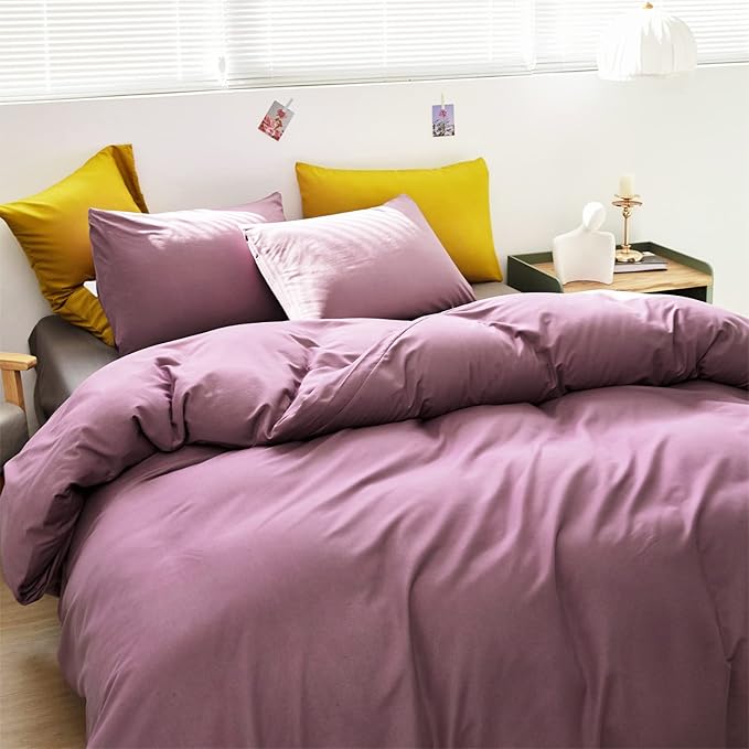 Pureant Dusty Purple Comforter Set Full Solid Mauve Bedding Comforter Sets for Women Girls Grape Color Full Comforter Soft Dusty Lilac Purple Comforter Sets Lavender Bed