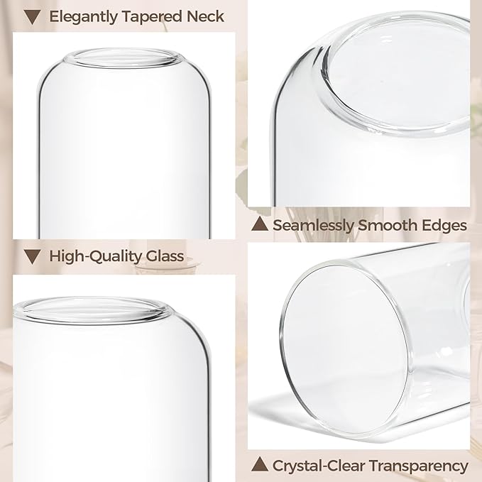 ComSaf Small Flower Vase Set of 3, Glass Bud Vases in Bulk, Clear Vases for Flower, Home Decor Centerpiece for Living Room and Bedroom, Decorative Vases for Wedding, Valentines' Day, Mother's Day