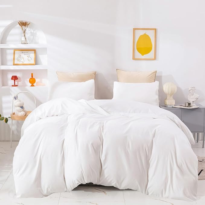 Pureant White Comforter Sets California King Solid White Bedding Comforters Cal King Women Men Plain White Bed Quilts Cozy All White Minimalist Bedding Adults Teens Pure White Durable Comforter