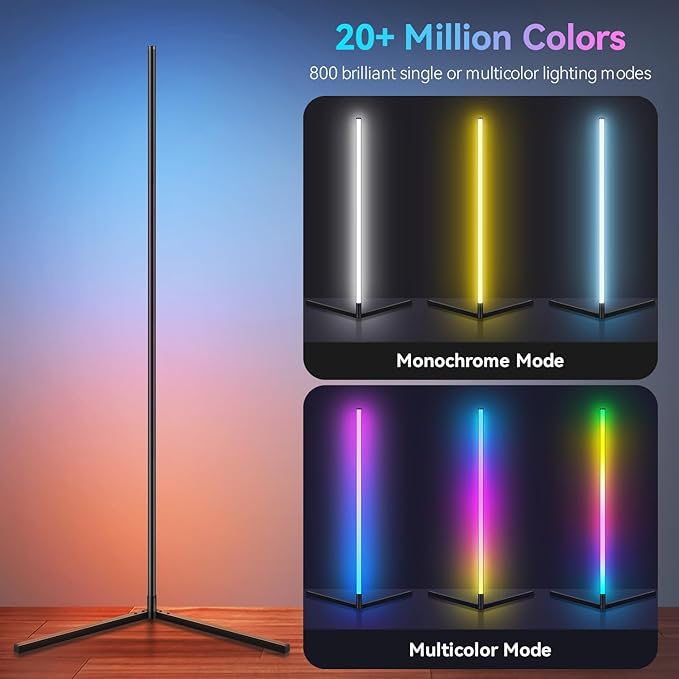 Corner Lamp, LED Corner Floor Lamp, Ambient Lighting Smart Lights with APP and Remote Control, 20 Million Colors & 800+ Modes, Music Sync Led Lights for Bedrooms, Living Rooms and Gaming Rooms