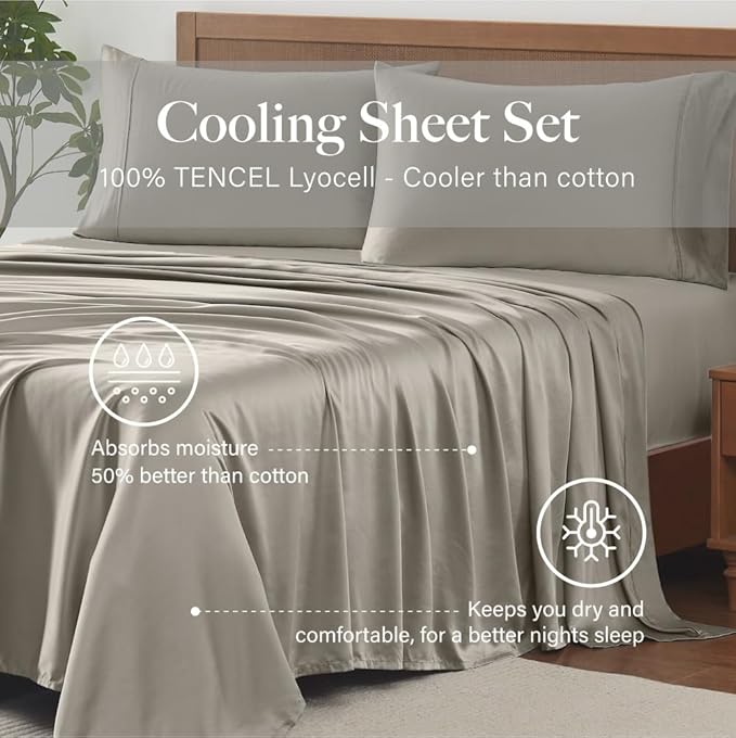 Modern Threads 100% Tencel Lyocell 4-Piece Sheet Set, 400 Thread Count Luxury Bedding, Taupe, Full