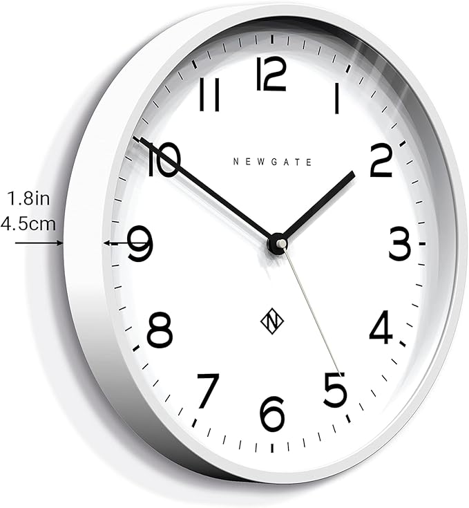 NEWGATE® Number Three Echo Wall Clock | Modern Round Clock | 14.5 inch | White | Easy to Read Numbers | Ideal for Kitchen, Living Room or Office