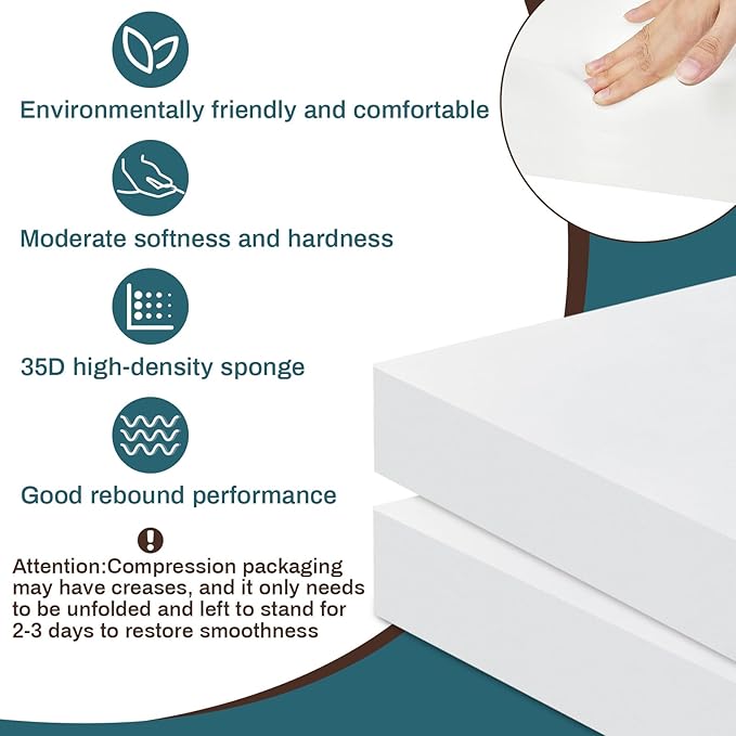 Frienda 2 Pack 5" x 24" x 24"Upholstery High Density Foam Cushion Replacement Square Cut to Size Foam Couch for Chair Couches Padding Shipping Packing DIY Cosplay Projects
