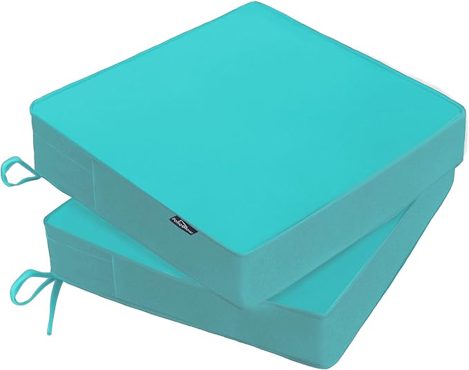 Outdoor Chair Cushions 20 x 20 x 3 Inch, Waterproof & Fade Resistant Patio Seat Cushion for Furniture with Handle and Ties, Thick Seating Pads for Outside Sofa Couch Set of 2, Teal