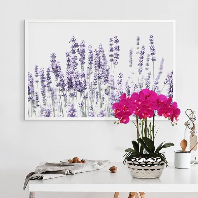 Briful Orchids Artificial Flowers 18" Purple Phalaenopsis Orchid with Silver Ceramic Pots Real Touch Faux Orchid Plant for Home Office Bathroom Living Room Wedding Decoration