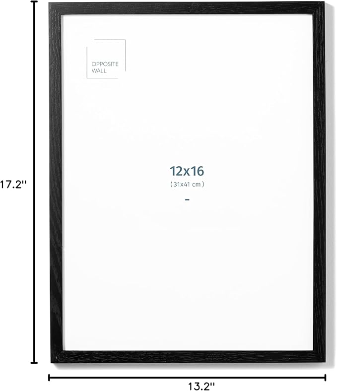 Opposite Wall - 12x16 in - Black Solid Oak Wood Picture Frame - Lightweight, Versatile & Shatterproof - Wall Hanging Poster or Photo Frame - Wall Decor for Office, Gallery & Home