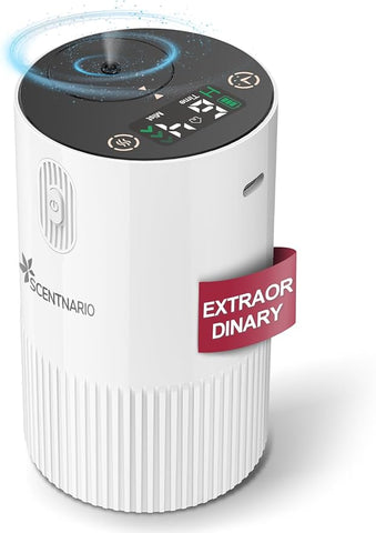 Waterless Diffuser for Essential Oil - Aroma Diffuser for Home with Battery Indicator, Portable Smart Scent Air Machine 1/2/3 & Continuous Mist, Timing & Auto-Off Function (White)