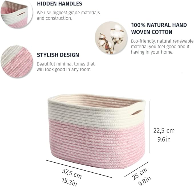 OrganiHaus Set of 3 Pink Woven Baskets for Organizing, Cotton Rope Basket for Decor, Shoe Basket Organizers & Storage, Decorative Storage Baskets & Bins, Cute Storage Basket for Toys & Cloths