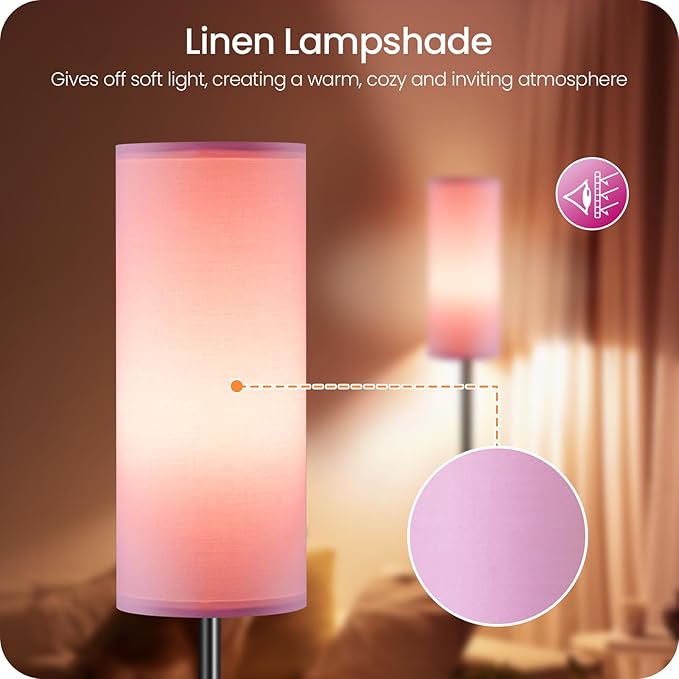 Dimmable Pink Floor Lamp for Living Room with Remote and Foot Switch, Corner Floor Lamp for Bedroom, 66" Standing Tall Lamp, 10W 900LM Bulb Included, 3000K-6500K, Linen Shade, FCC Listed P06LD05W1