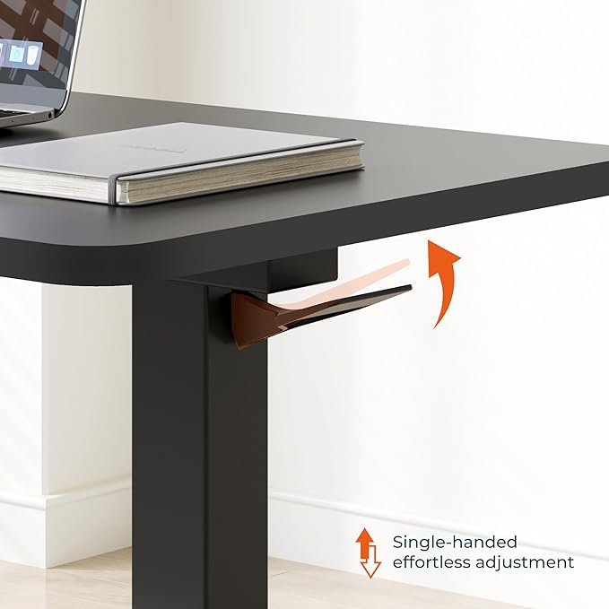 Medical Overbed Adjustable Bedside Table with Hidden Casters, Mobile Pneumatic Rolling Laptop Standing Desk with Tray for Home & Hospital Use, Black Tabletop + Black Edging