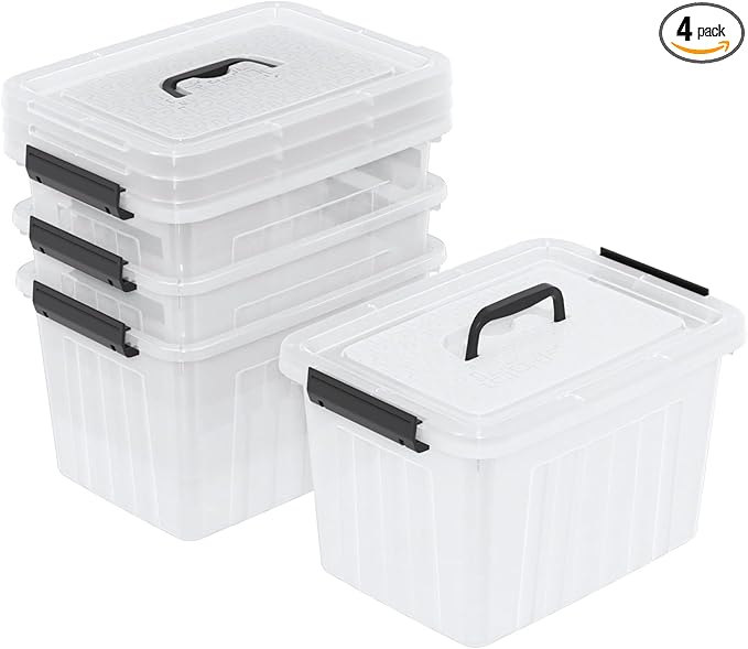 22 L Clear Storage Box/Bins with Handles, Plastic Container with Latches Lid, 4 Pack