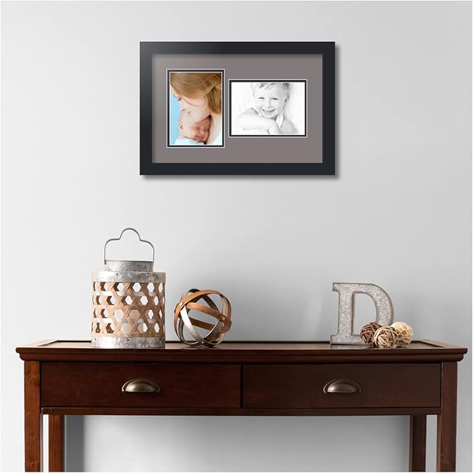 ArtToFrames Double-Multimat-106-748/89-FRBW26079 Collage Photo Frame Double Mat with 2-5x7 Openings and Satin Black Frame
