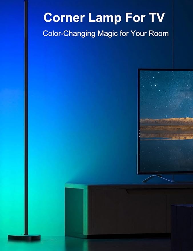 Corner Floor Lamp, 70" LED Floor Lamp with APP and Remote Control, 16 Million Colors & Warm White Dimmable, Music Sync, Timer, Color Changing Ambient Light for Living Room, Bedroom, Game room