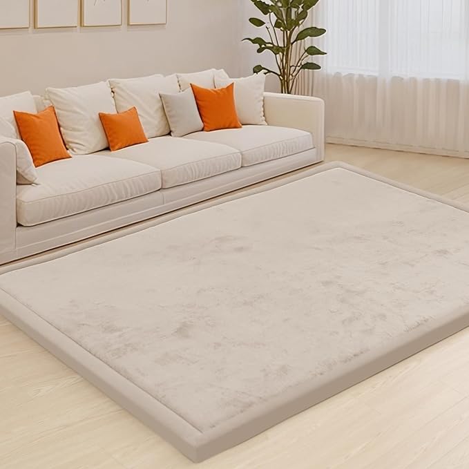 ACOMOPACK Baby Play Mat for Floor,1.3" Thick Memory Foam Area Rug for Living Room,Soft Velvet Crawling with Non-Slip Bottom for Kid,Toddler,79"×157" Tummy Time Nursery Rugs,Yoga（Beige）