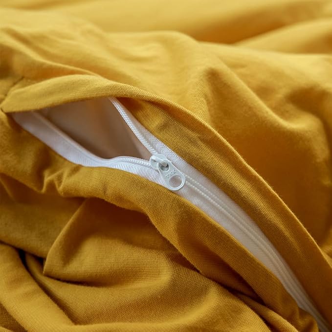 VM VOUGEMARKET Yellow Duvet Cover Sets King,Jersey Knit Cotton Gold Bedding Set (1 Duvet Cover + 2 Pillow Shams),Simple Luxury Down Comforter Cover with Zipper Closure-King,Gold