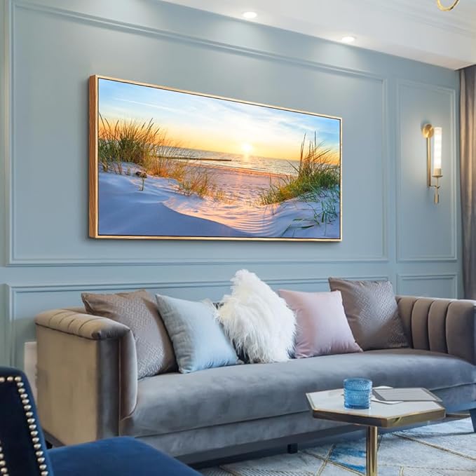 MHARTK66 Canvas Prints Wall Art For Living Room Modern Wall Decorations For Office Large Wood Framed Wall Decor For Bedroom Blue Ocean Canvas Pictures Sea Beach Landscape Wall Painting Artworks
