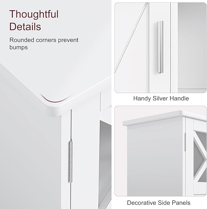 VECELO Bathroom Floor Storage Cabinet with 2 Adjustable Shelves, Freestanding Cabinet with 1 Door & 3 Open Compartments for Bathroom, White
