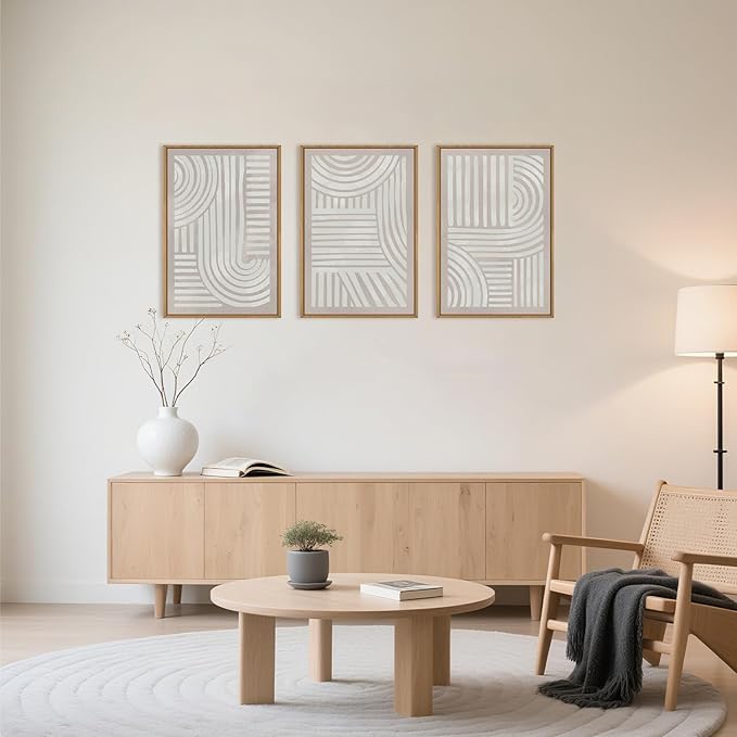 Large Abstract Neutral Geometric Framed Canvas Wall Art,Boho Minimalist Shapes Wall Decor,Modern Lines Artwork,Mid Century Arch Art Print for Living Room,Bedroom,Office-24 x36 x3