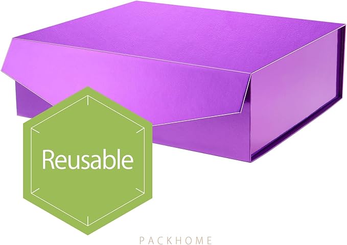 PACKHOME 17x14.5x5.5 Inches, 3 Extra Large Gift Boxes with Lids, Magnetic Closure Boxes for Clothes and Large Gifts (Glossy Purple with Grass Texture)