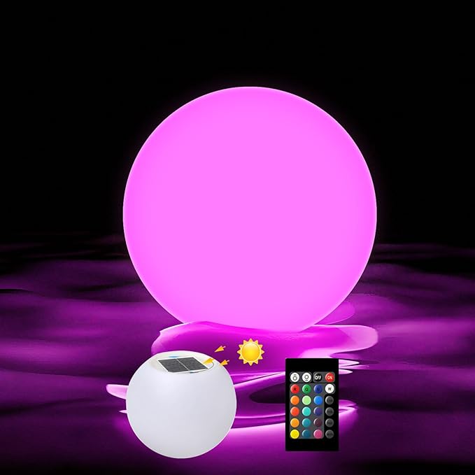 8-Inch Rechargeable LED Orb Light – 16 Color Glow Sphere, 4 Modes, Waterproof Ambient Lighting Ball, Solar & USB Charging Glowing Orb for Indoor, Outdoor, Pool, Room, and Patio Decor