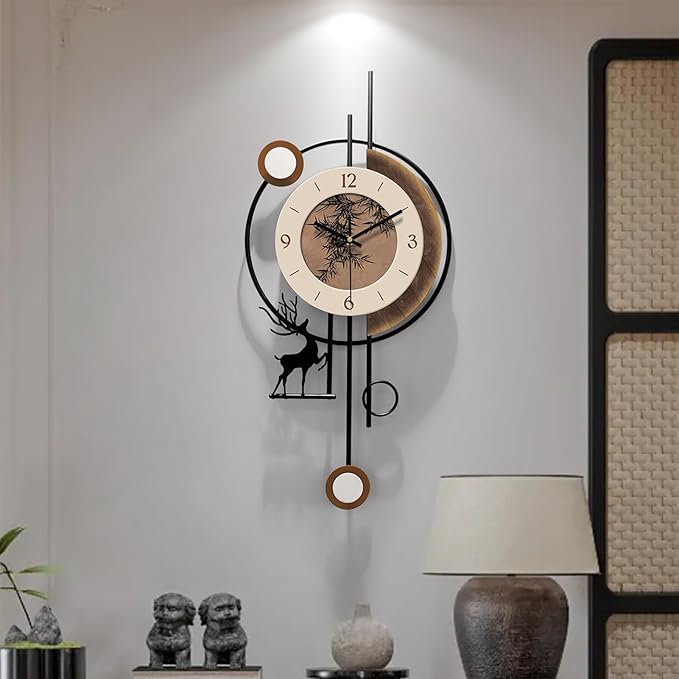 Wall Clocks for Apartment Decor Non Ticking Modern Large Clock Wall Decor Bedroom/Kitchen/Living Room Battery Operated Clock Brown Bamboo Patterns 27"*12"