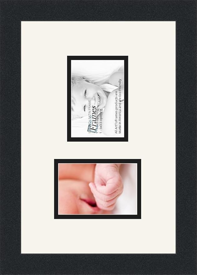 ArtToFrames Collage Photo Frame Double Mat with 2-3.5x5 Openings and Satin Black Frame