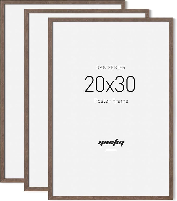 Yaetm Minimalist 20x30 Frame - Brown Walnut, Solid Wood 20x30 Poster Frame for Picture & Art Print, Lightweight, Horizontal and Vertical Wall Hanging for Photo Gallery (3 Pack, Walnut)