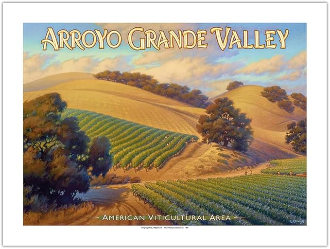 Arroyo Grande Valley Wineries - California Vineyards Wine Country Art by Kerne Erickson - Bamboo Fine Art 290gsm Paper Print (Unframed) 18x24in
